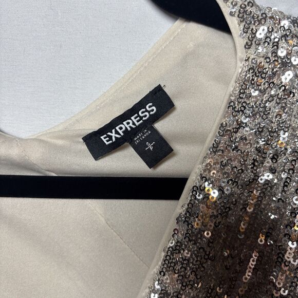 Express Womens Small  Silver Sequin Sparkly Stretchy Bodysuit Y2K Glam party - Picture 3 of 7